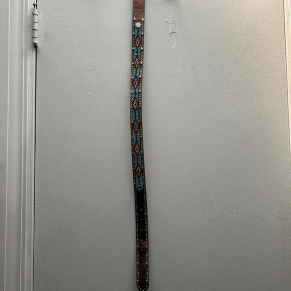 Ariat Brown and Silver Beaded Women's Belt - Picture 5 of 5